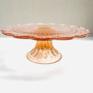Vintage Small Cake Stand Plate Pink Glass Pedestal Stand